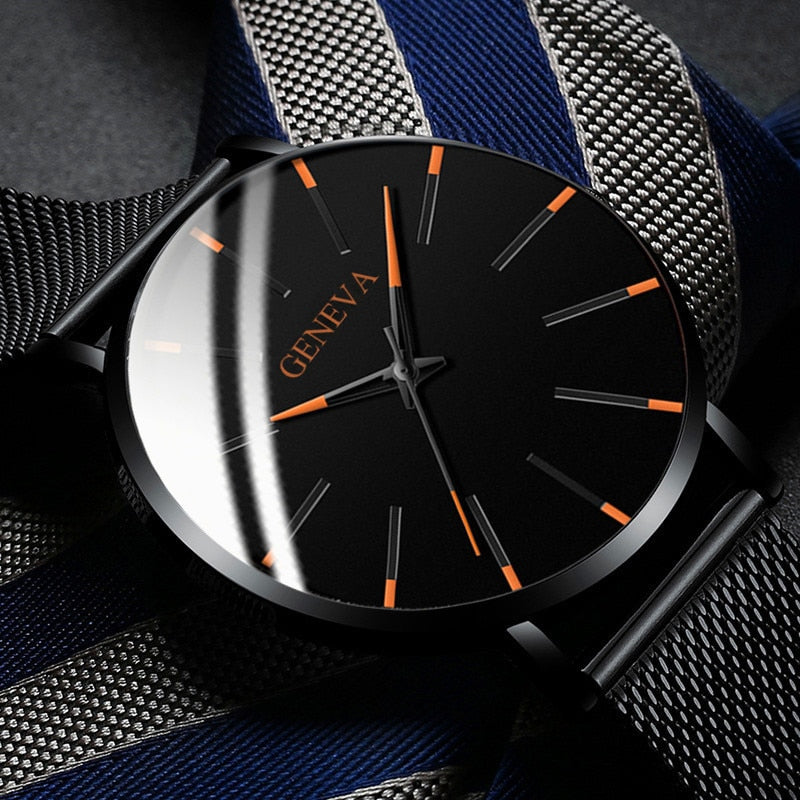 2023 Minimalist Men's Fashion Ultra Thin Watches Simple Men Business Stainless Steel Mesh Belt Quartz Watch relogio masculino