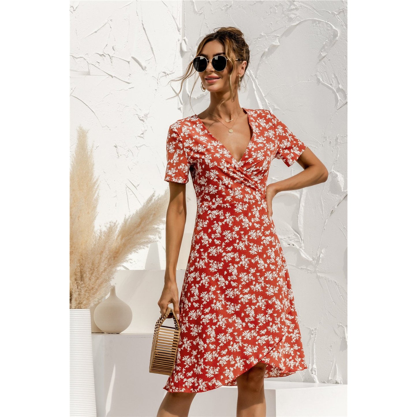 Sexy V Neck Floral Print Boho Beach Dress