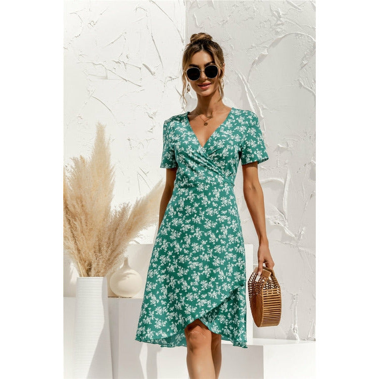 Sexy V Neck Floral Print Boho Beach Dress