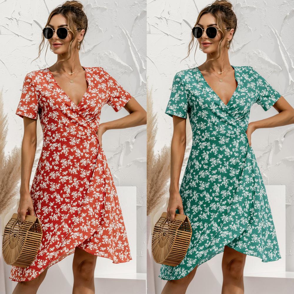 Sexy V Neck Floral Print Boho Beach Dress