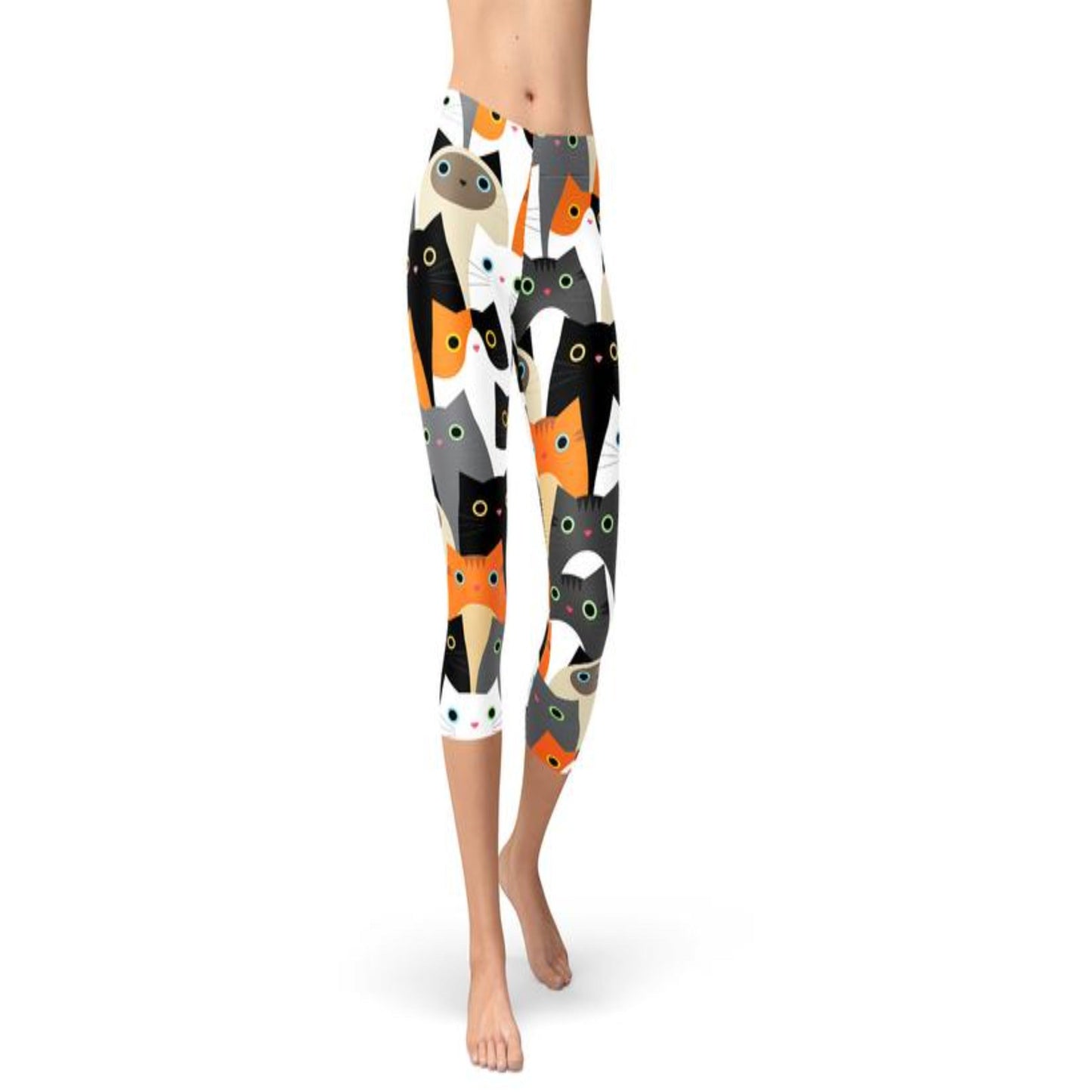 Womens All Over Print Cats Capri Leggings